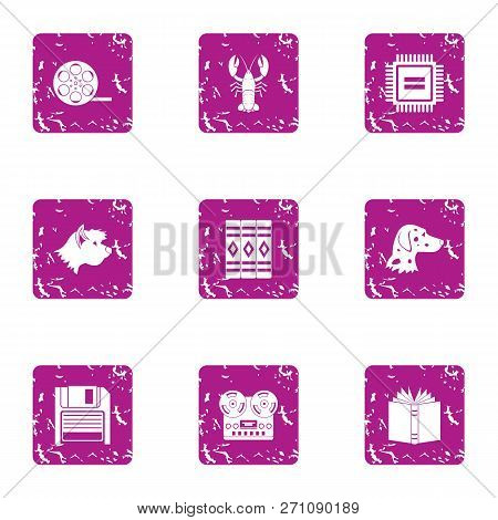 Digital Merit Icons Set. Grunge Set Of 9 Digital Merit Icons For Web Isolated On White Background