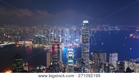 Victoria Peak, Hong Kong 09 November 2018:- Hong Kong city at night