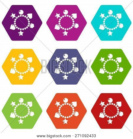 Charm Bracelet Icons 9 Set Coloful Isolated On White For Web