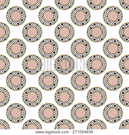 Elegant Textured Circle Geometric Vector Pattern. Seamless Gold Rose Fashion Round Shapes Background