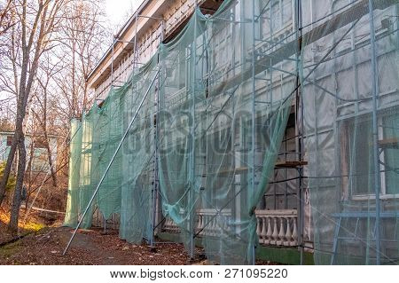 Construction Site Restoration Work On The Renovation Of The Old Facade Of The Building