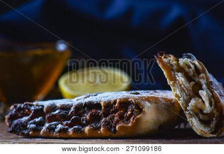 Roll Cookies With Nuts On A Wooden Table. Georgian Dessert.