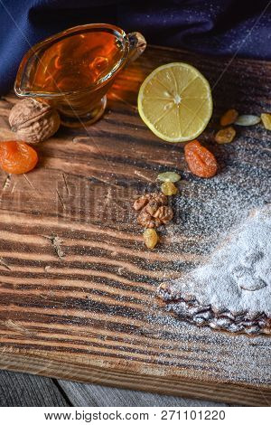 Roll Cookies With Nuts On A Wooden Table. Georgian Dessert.