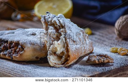 Beautiful Background For A Blog. Georgian Sweets. Dessert With Honey, Dried Fruit And Lemon.