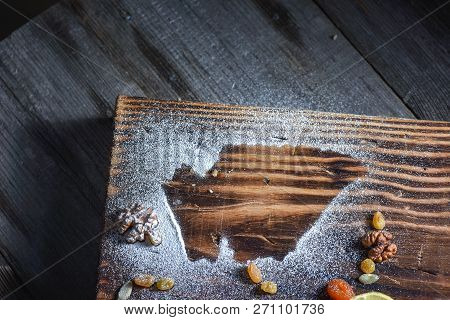 Beautiful Background For A Blog. Georgian Sweets. Dessert With Honey, Dried Fruit And Lemon.