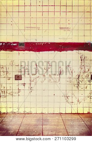 Room With Tiled Walls, Old Empty Grunge Interior For Background