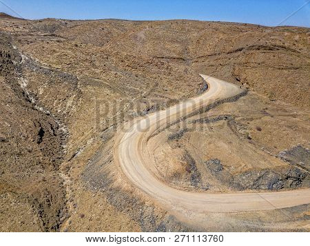 The National Route C14 In The Rock Mountain Near Kuiseb River Of Namibia.