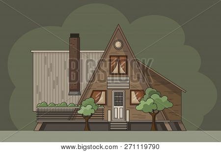 Flat Forest Cabin Log. Vector Colorful Illustration