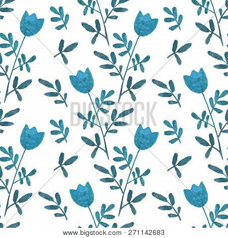 Simlpe Seamless Floral Pattern. Abstract Watercolor Free Hand Drawn Illustration For Wrapping, Backg