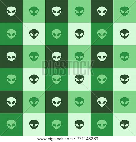 Vector Seamless Pattern Background Made With Alien Faces Inside Green Squares