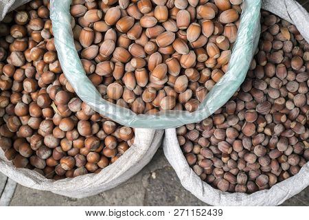 Hazelnuts. Stack Of Hazelnuts. Food Background. Hazelnut Background