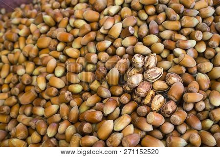 Hazelnuts. Stack Of Hazelnuts. Food Background. Hazelnut Background