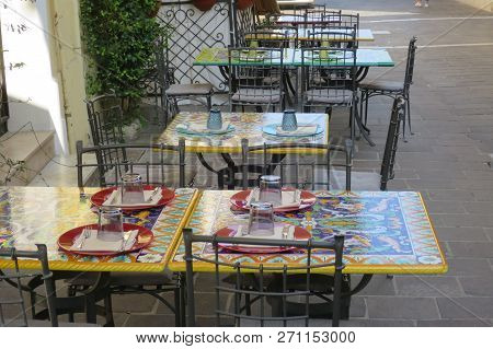 Small Tables Crafted Ceramic Outdoor Restaurant In Termoli Molise