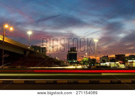Ras Al Khaimah, United Arab Emirates - November 27, 2018: Ras Al Khaimah Downtown Roundabout By The 