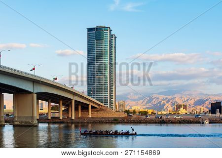 Ras Al Khaimah, United Arab Emirates - November 27, 2018: Ras Al Khaimah Creek On A Calm Evening, Th