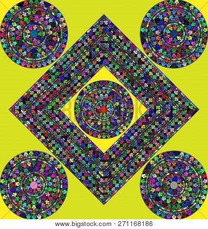 Abstract Multicolor Frames Square With Ring Ornamemt And Figures