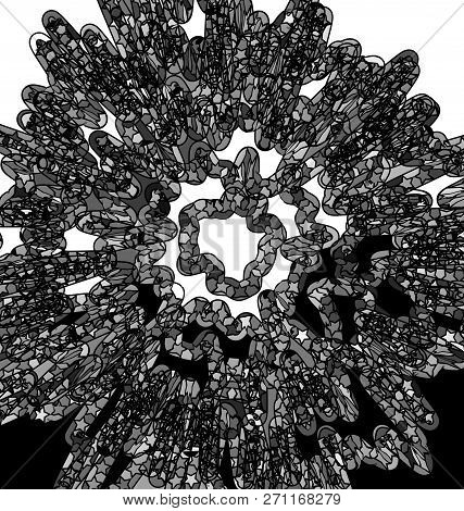 Abstract White Black Color Circles Bang With Ornamemt