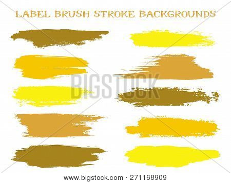 Trendy Label Brush Stroke Backgrounds, Paint Or Ink Smudges Vector For Tags And Stamps Design. Paint