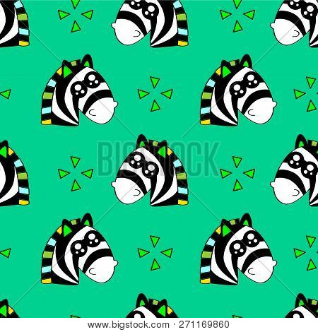 Cute Kids Zebra Pattern For Girls And Boys. Colorful Zebra, Stars On The Abstract Background Create 