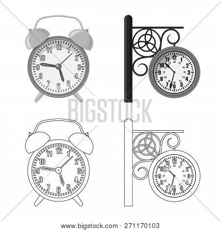 Vector Design Of Clock And Time Icon. Set Of Clock And Circle Vector Icon For Stock.