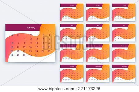 Simple Calendar 2019 Yesr, Stock Vector Design Eps10.