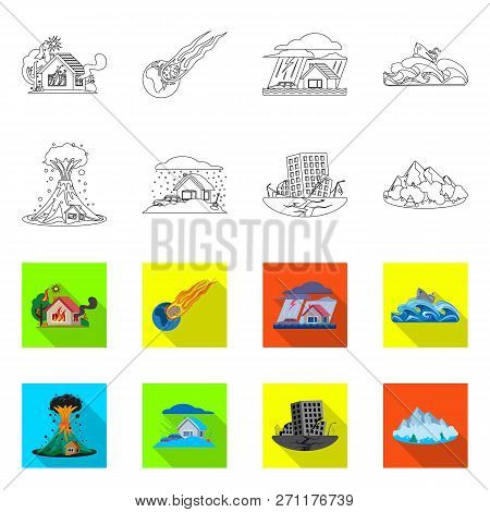 Vector Illustration Of Natural And Disaster Logo. Set Of Natural And Risk Vector Icon For Stock.