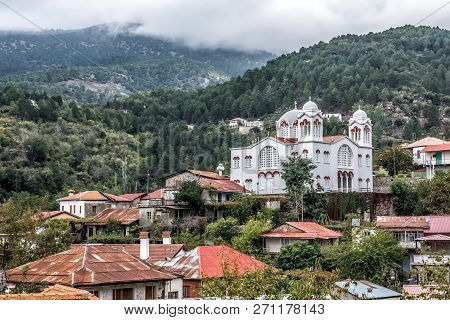 Pedoulas Village In The Nicosia District Of Cyprus, Located In The Troodos Mountains.