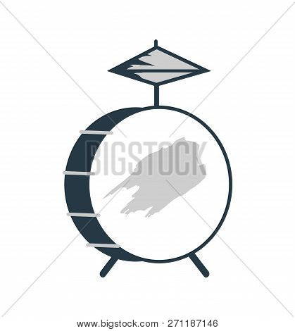 Bass Drum And Cymbals, Percussion Musical Instrument Flat Cartoon Monochrome Illustration. Vector Ic
