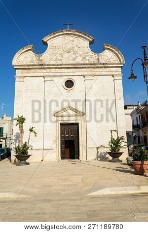 Polignano A Mare, Italy - July 6 2018: Church Chiesa Della Trinita On July 6, 2018 In Polignano A Ma