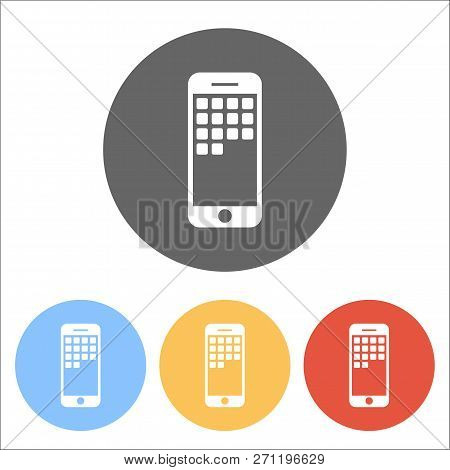 Sellphone Icon. Set Of White Icons On Colored Circles