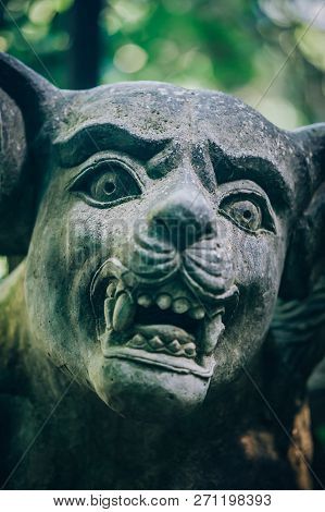 Closeup Portrait Of Hindu Buddhist Traditional Animal Sculpture. Bali, Indonesia
