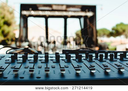 Black Sound Table Before A Concert Exterior