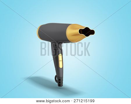 Black Hair Dryer 3d Render On Blue