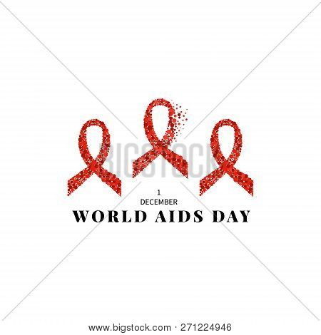 Aids Awareness Poster With Three Red Ribbons On White Background. Symbol Of Acquired Immune Deficien