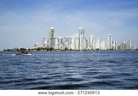 Cityscape of modern Cartagena, famous resort in Colombia, South America