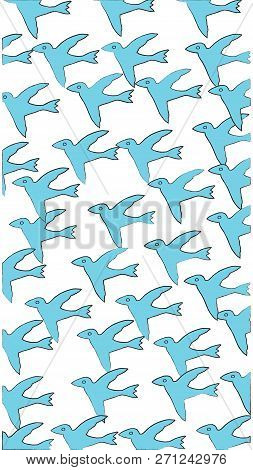 Blue Birds Pattern Fly Background Weeds Wings Above The Ground