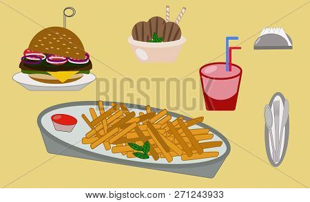 Food Fries Ice Cream Hamburger Drink Napkins