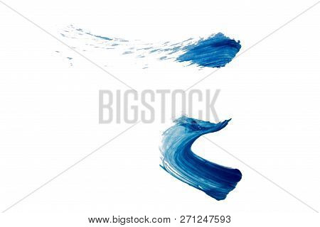 Oil Acrylic Paint Color Blue Dark Color. Hand-drawn Swabs And Splash
