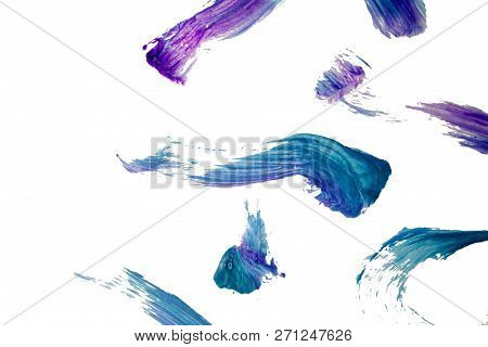 Oil Acrylic Paint Color Blue Dark Color. Hand-drawn Swabs And Splash