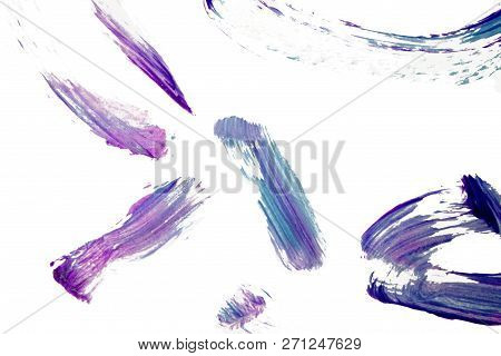 Oil Acrylic Paint Color Blue Dark Color. Hand-drawn Swabs And Splash