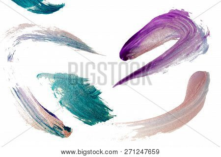 Oil Acrylic Paint Color Blue Dark Color. Hand-drawn Swabs And Splash
