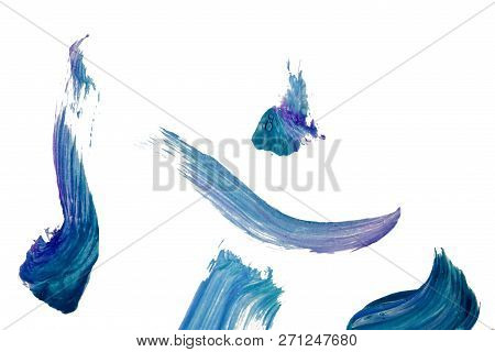 Oil Acrylic Paint Color Blue Dark Color. Hand-drawn Swabs And Splash