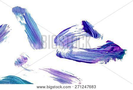 Oil Acrylic Paint Color Blue Dark Color. Hand-drawn Swabs And Splash