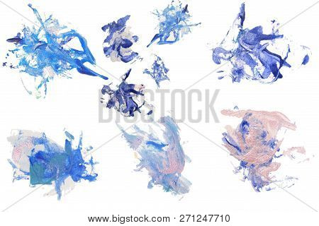 Oil Acrylic Paint Color Blue Dark Color. Hand-drawn Swabs And Splash