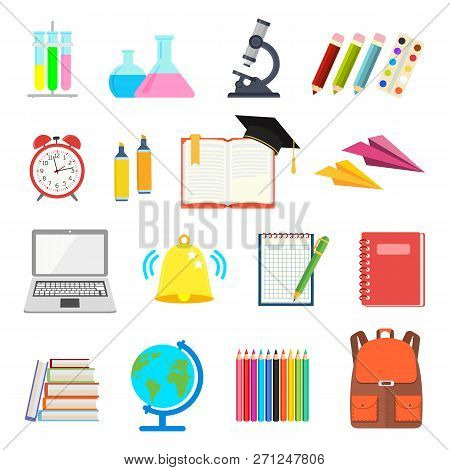 School. Back To School. Set Of Icons In Flat Style. Vector Stock Illustration