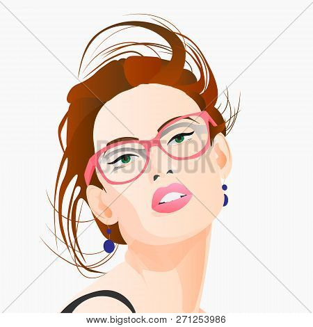 Beautiful Woman With Eyeglasses. Vector Illustration Eps 10