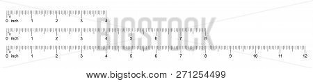 Ruler 4, 8, 12 Inch. Set Of Ruler 4, 8, 12 Inch. Measuring Tool. Ruler Inch Scale Grid. Size Indicat