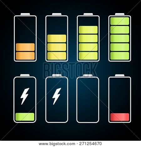 Discharged To Fully Charged Battaries, Isolated Vector Icons
