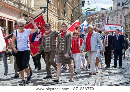 Prague, Czech Republic - July 1, 2018: People Parading At Sokolsky Slet, A Once-every-six-years Gath