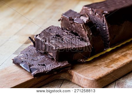 Semifreddo Cake - Ice Cream With Chocolate Sauce. (semi-frozen Dessert).